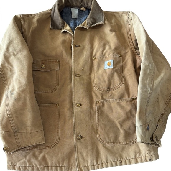 VTG Carhartt Men's XL Tan Chore Jacket Blanket Lined Duck Canvas Work USA - Picture 1 of 12